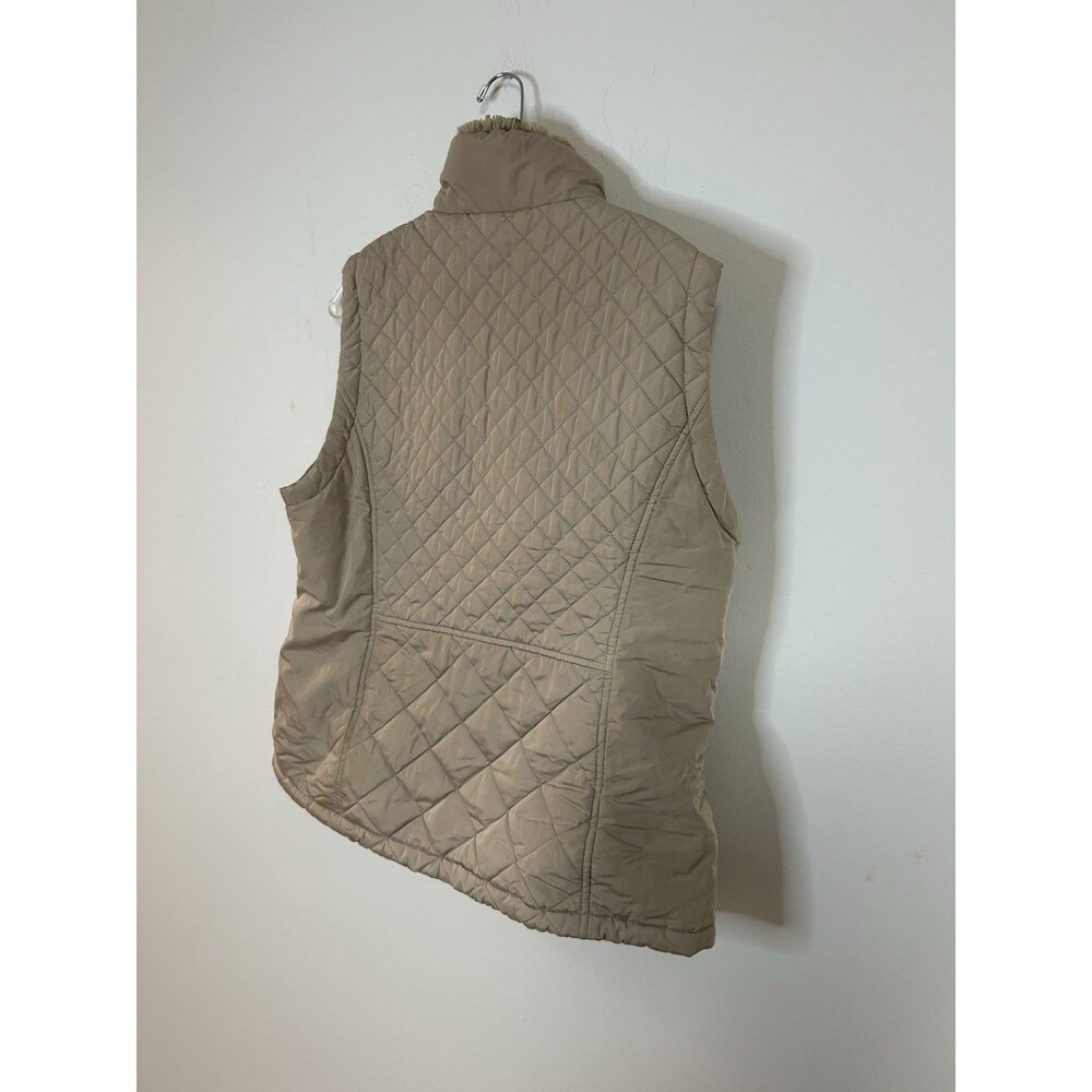 Calvin Klein Quilted Puffer Vest Faux Fur Collar Beige Women’s XL - Picture 6 of 9